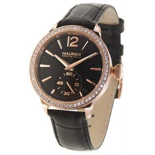 Haurex Italy Women`s FH341DNH Grand Class Rose-gold Crystal Bezel Watch
