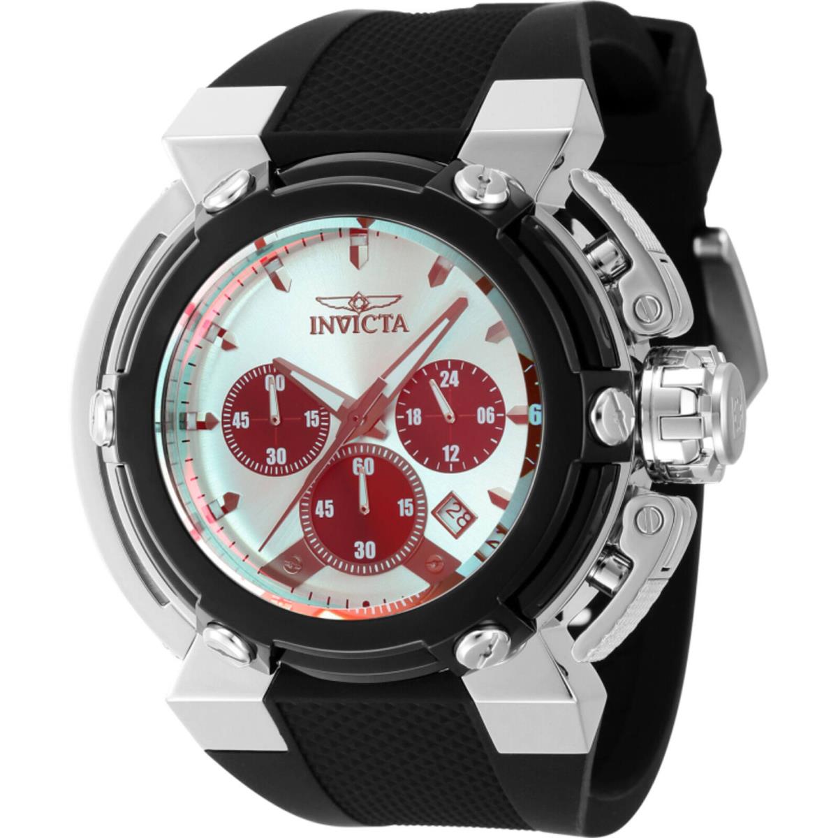 Invicta Men`s Watch Coalition Forces X-wing Silver Tone Black Dial Strap 43855 - Dial: Silver, Black, Band: Black