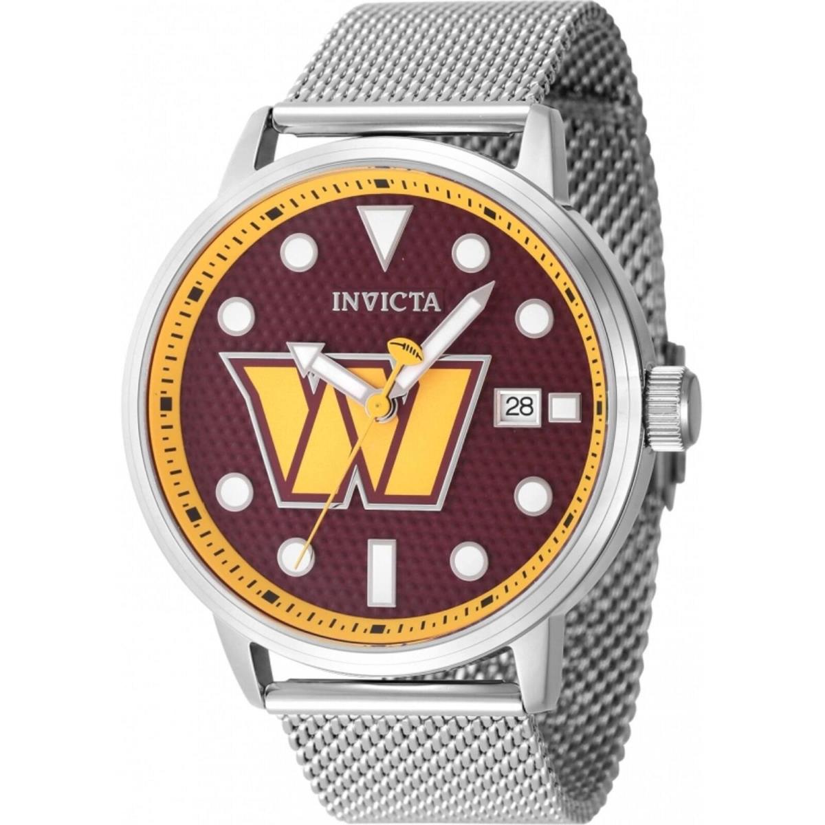 Invicta Men`s Watch Nfl Washington Commanders Dark Red Dial Mesh Bracelet 47983