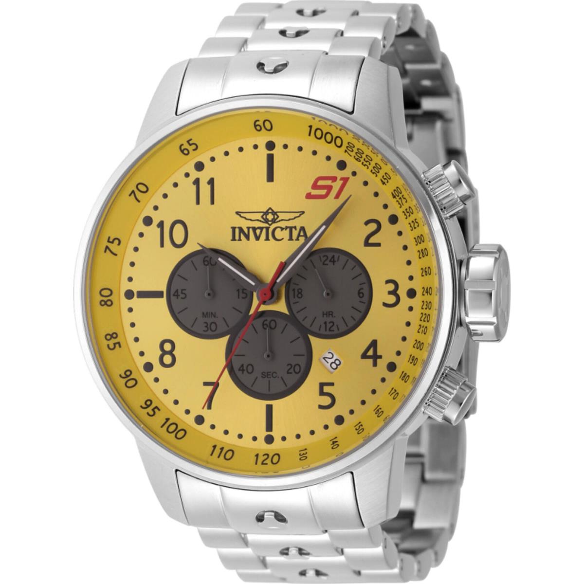 Invicta Men`s Watch S1 Rally Chronograph Yellow and Grey Dial Bracelet 23085