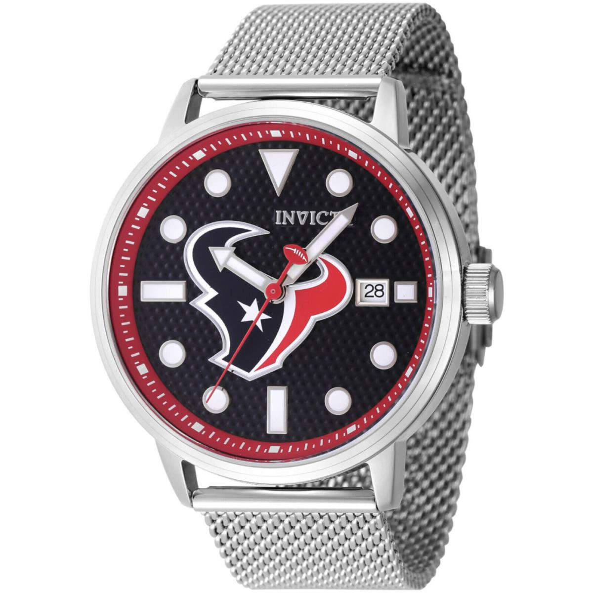 Invicta Men`s Watch Nfl Houston Texans Dark Blue Dial Steel Mesh Bracelet 47992