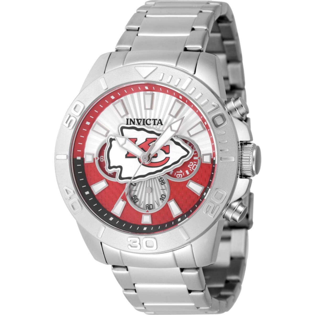 Invicta Men`s Watch Nfl Kansas City Chiefs Red and Silver Tone Dial Steel 47941