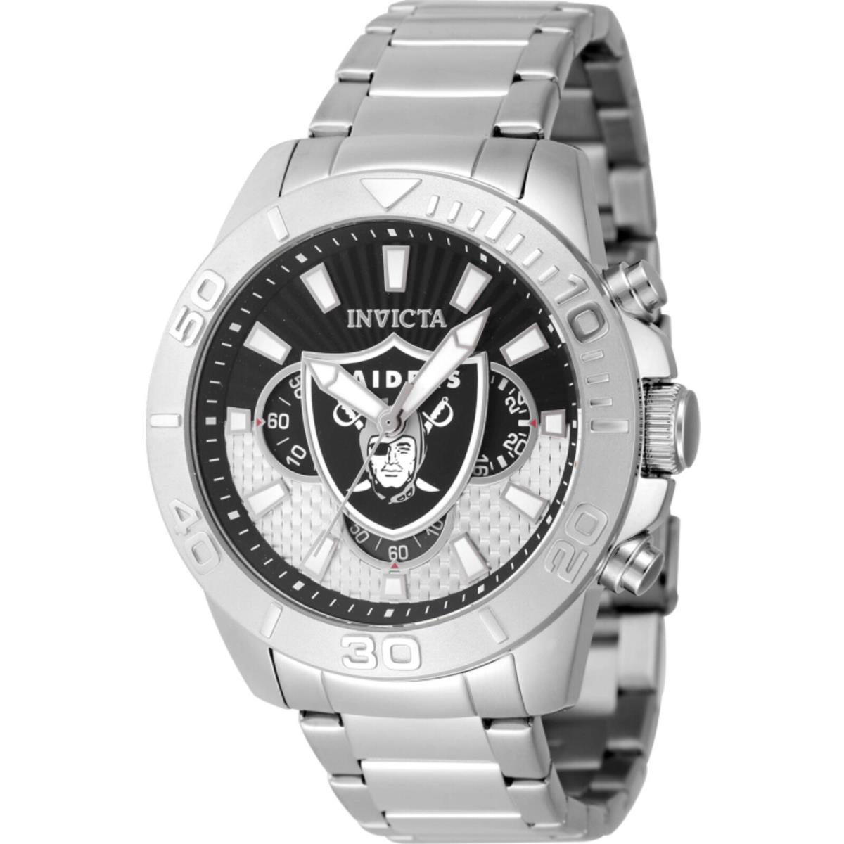 Invicta Men`s Watch Nfl Las Vegas Raiders Grey and Black Dial Bracelet 47934