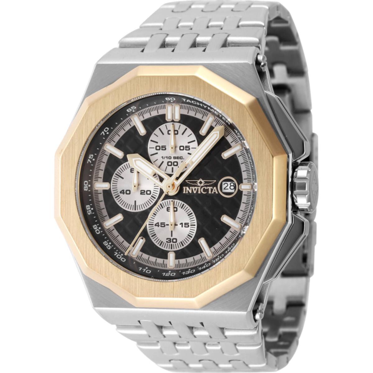 Invicta Men`s Watch Akula Chrono Silver Tone Black Dial Gold Tone Bezel 47392