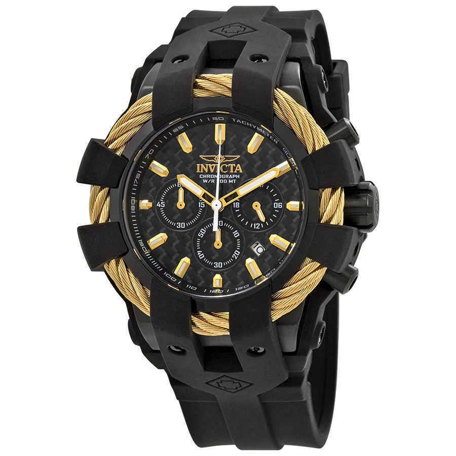 Invicta Bolt Chronograph Black Carbon Fiber Dial Men`s Watch 23866 - Dial: Black Carbon Fiber, Band: Black, Bezel: Black Ion-plated