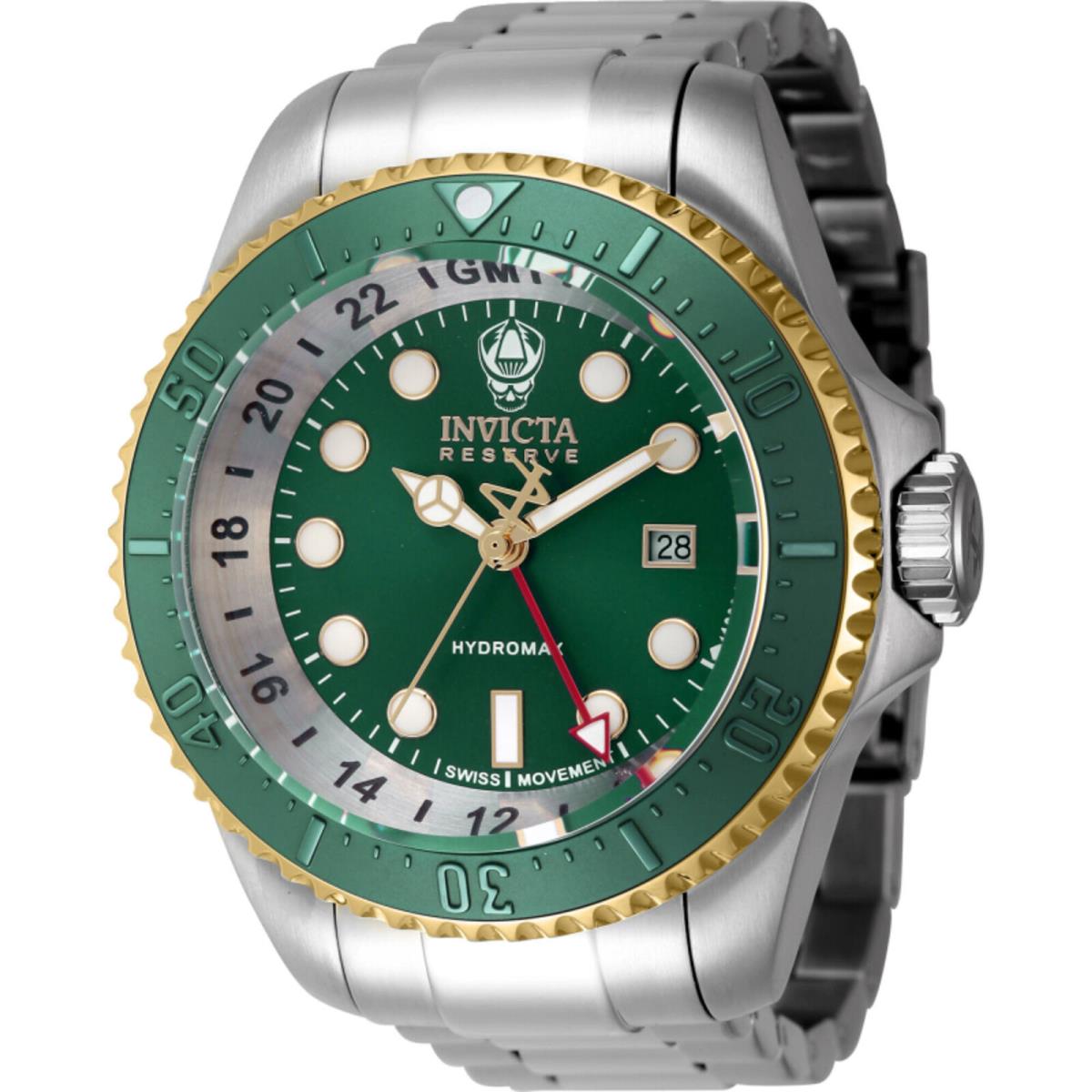 Invicta Men`s Watch Reserve Hydromax Quartz Green Dial Steel Bracelet 45475