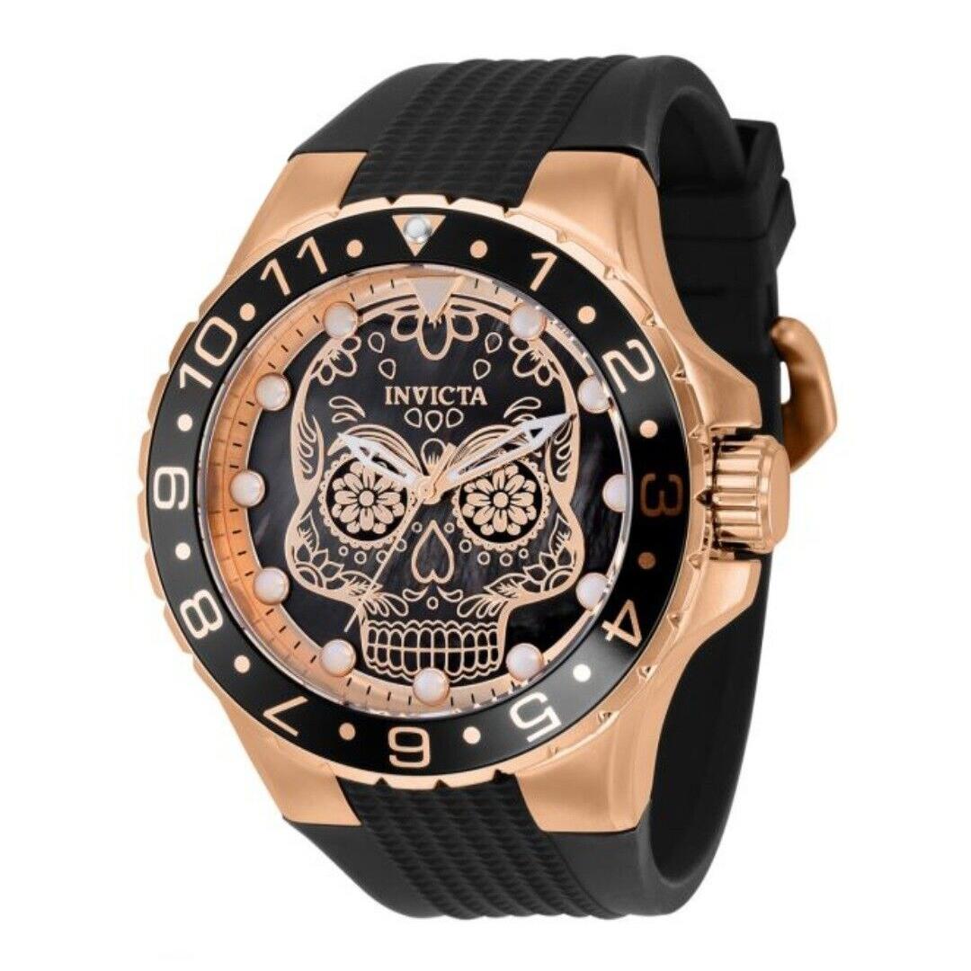 Invicta Men 50mm Aviator Dia De Los Muertos Quartz Mop 100m Rose Gold Tone Watch