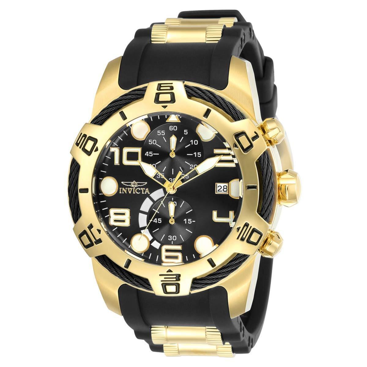 Invicta 24218 Men`s Chrono Steel Silicone Strap Black Dial Watch