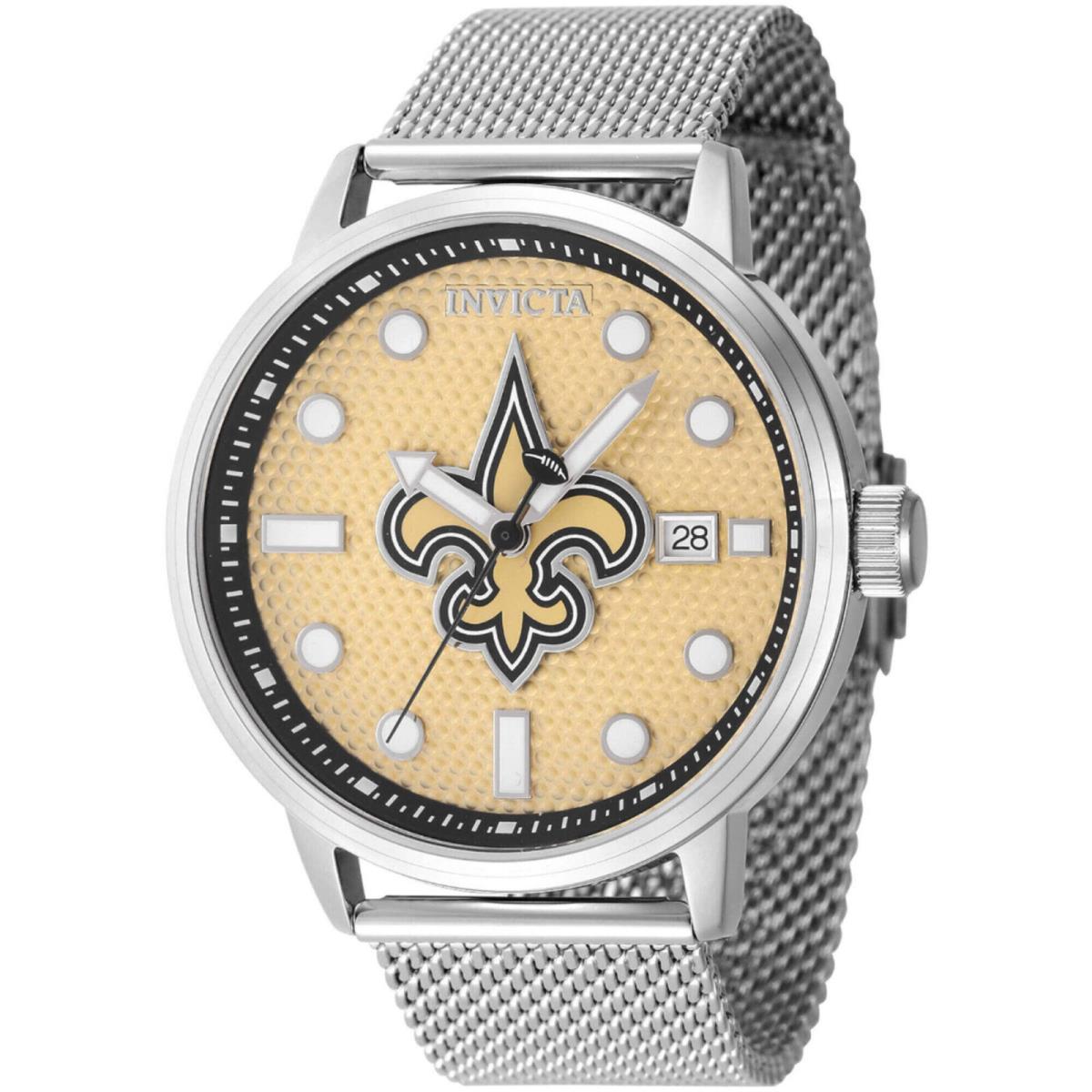 Invicta Men`s Watch Nfl Orleans Saints Beige Dial Steel Mesh Bracelet 47981