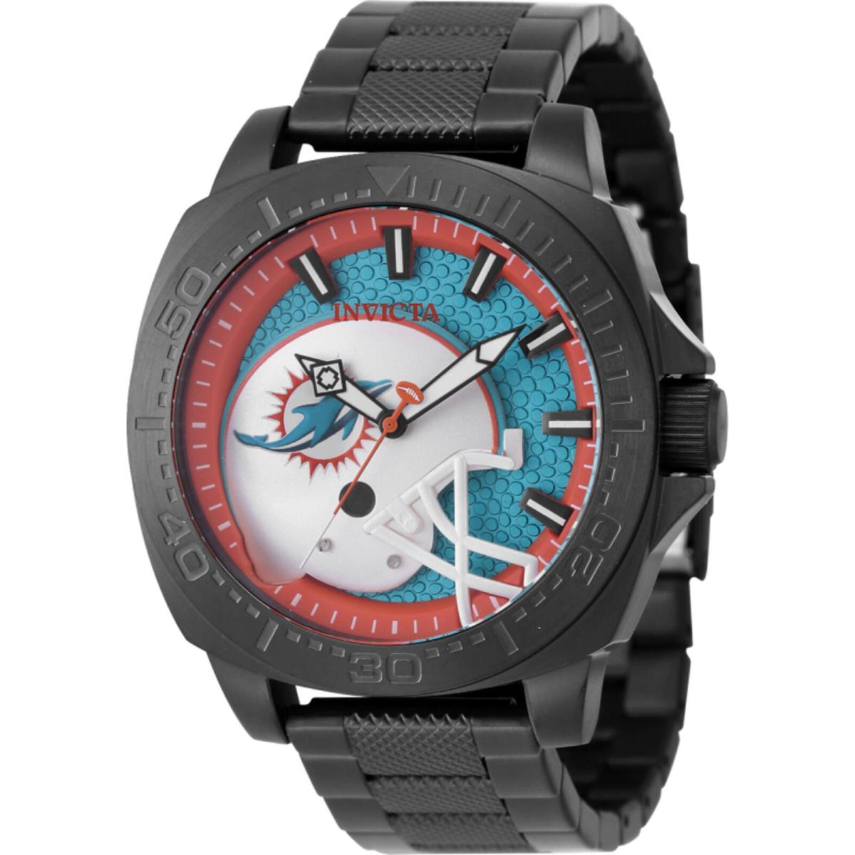 Invicta Men`s Watch Nfl Miami Dolphins Black Stainless Steel Bracelet 47871