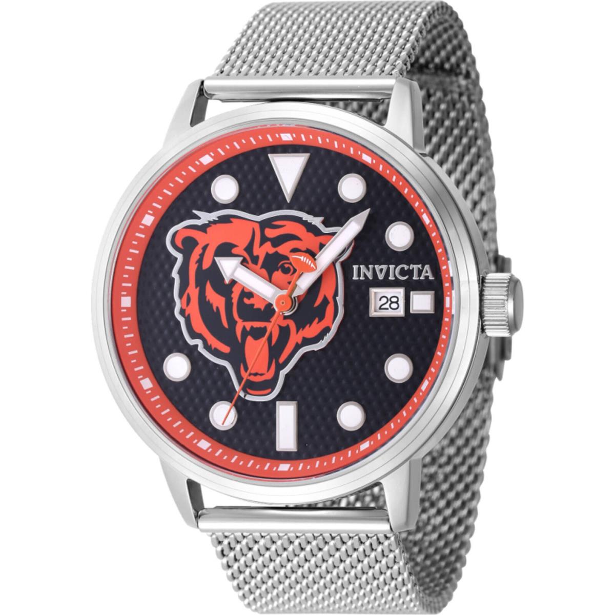 Invicta Men`s Watch Nfl Chicago Bears Dark Blue Dial Steel Mesh Bracelet 47978