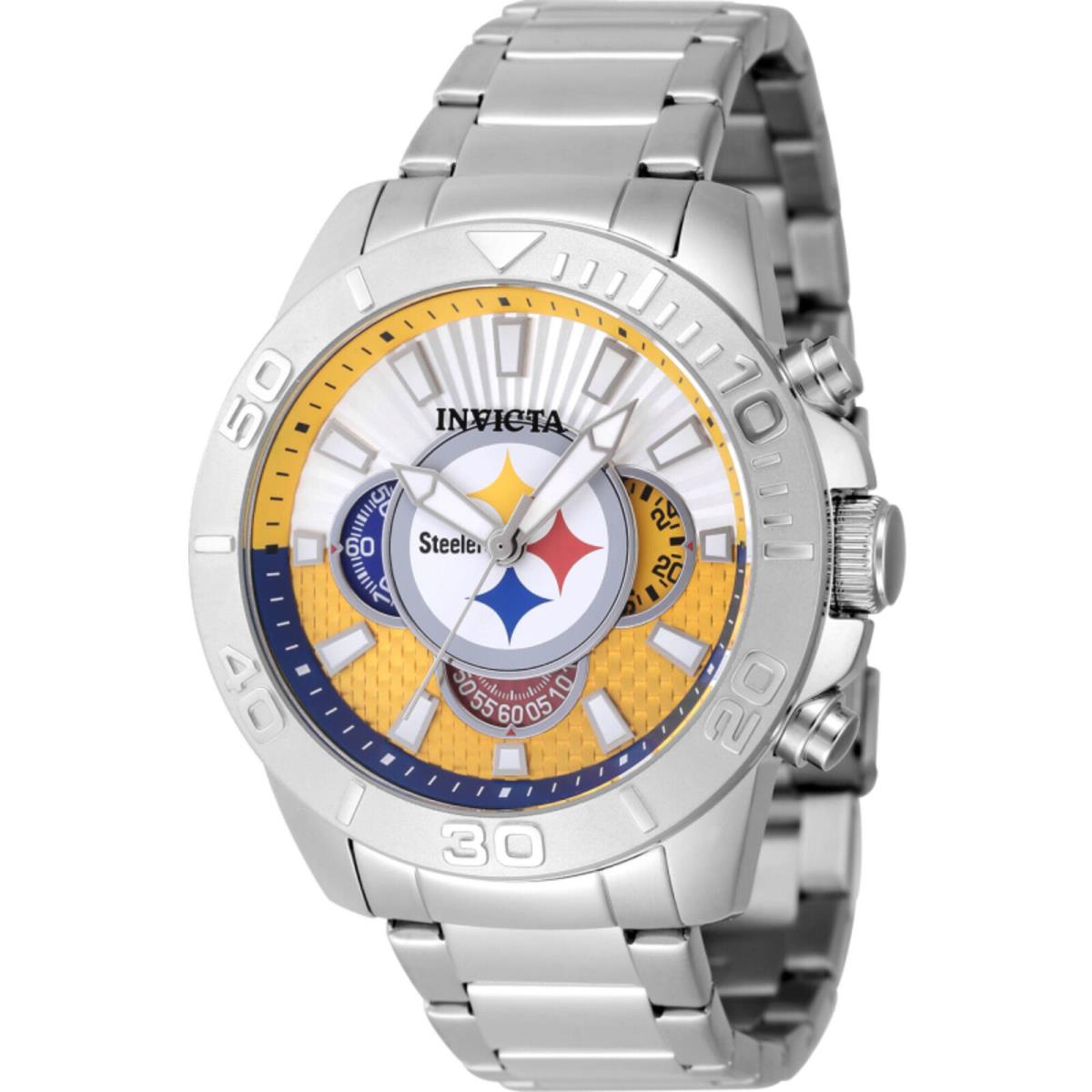 Invicta Men`s Watch Nfl Pittsburgh Steelers Yellow Silver and Blue Dial 47933