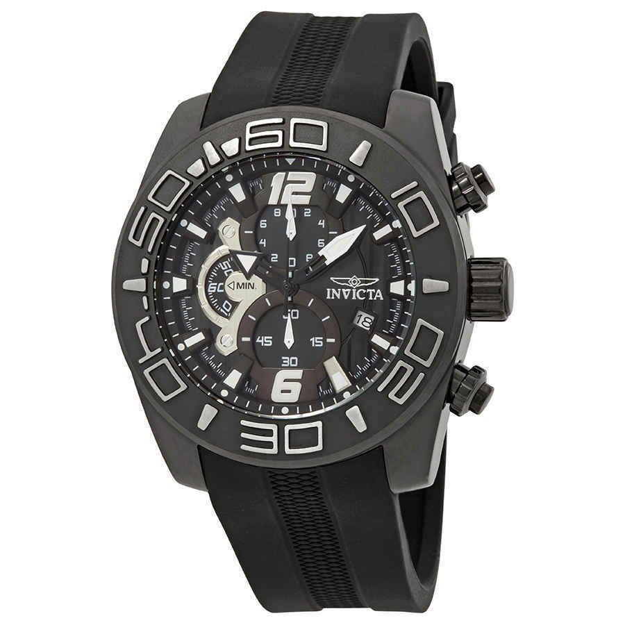 Invicta Pro Diver Chronograph Black Dial Men`s Watch 24163 - Dial: Black, Band: Black, Bezel: Black Ion-plated