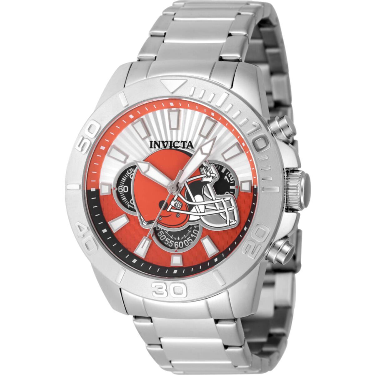 Invicta Men`s Watch Nfl Cleveland Browns Orange Silver Tone Dial Bracelet 47951