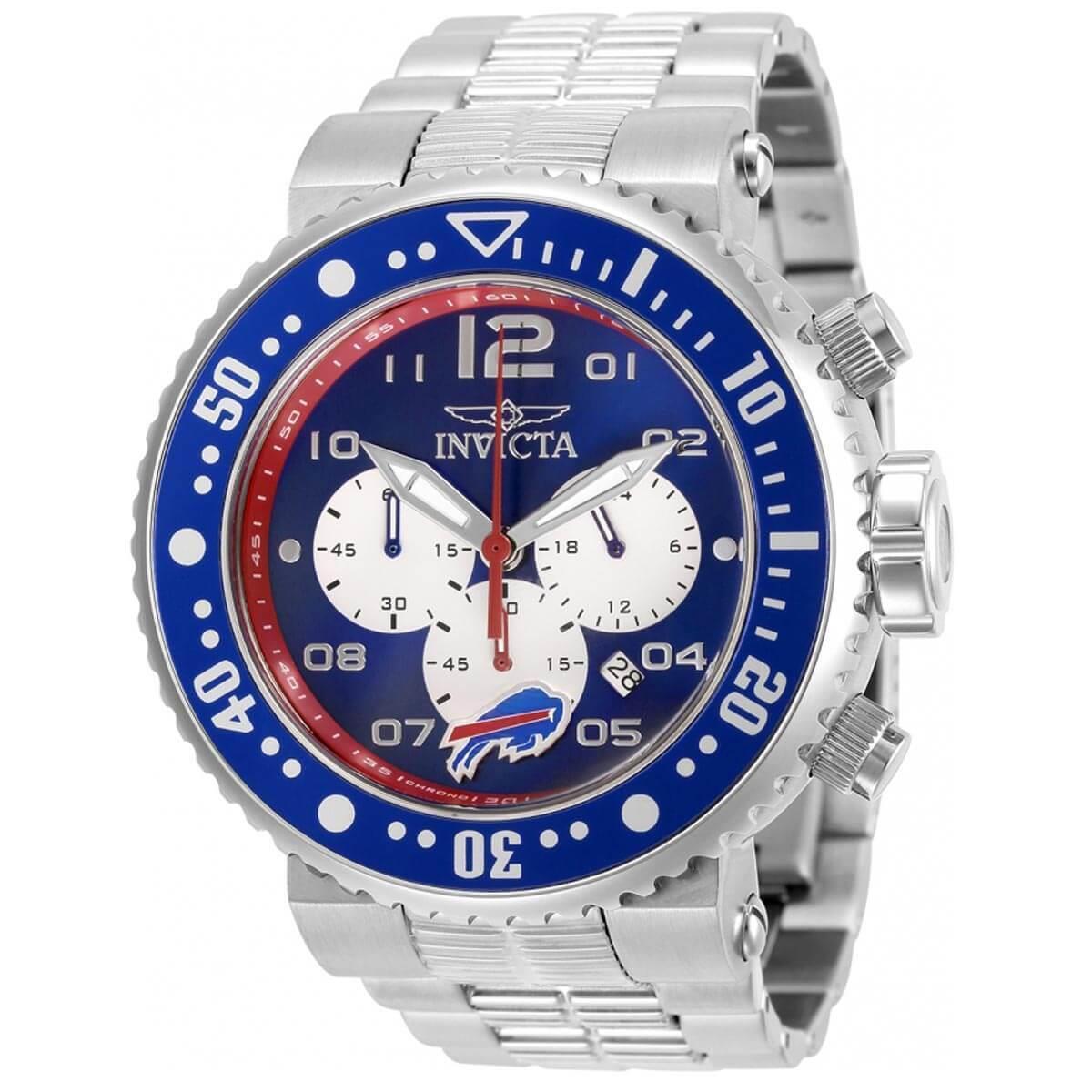 Invicta Men`s Watch Nfl Buffalo Bills Quartz Chronograph Silver Bracelet 30258