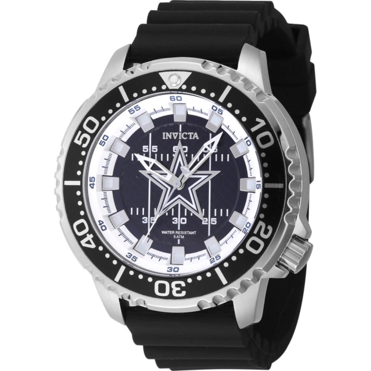 Invicta Men`s Watch Nfl Dallas Cowboys Blue Dial Black Silicone Strap 48099