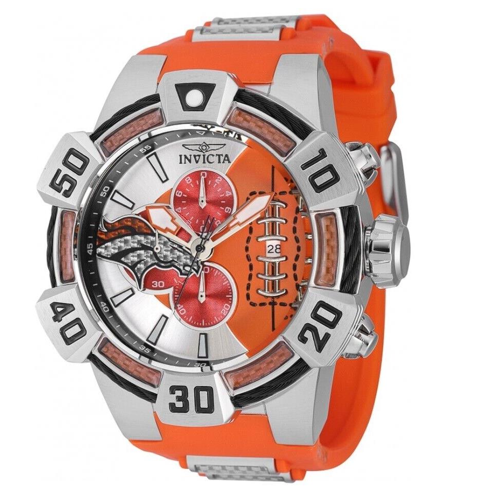 Invicta Nfl Denver Broncos Men`s 52mm Carbon Fiber Chronograph Watch 41591