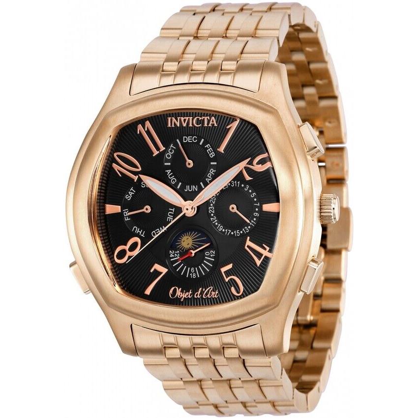 Invicta Men`s Watch Objet D Art Automatic Black Dial Rose Gold Bracelet 37658