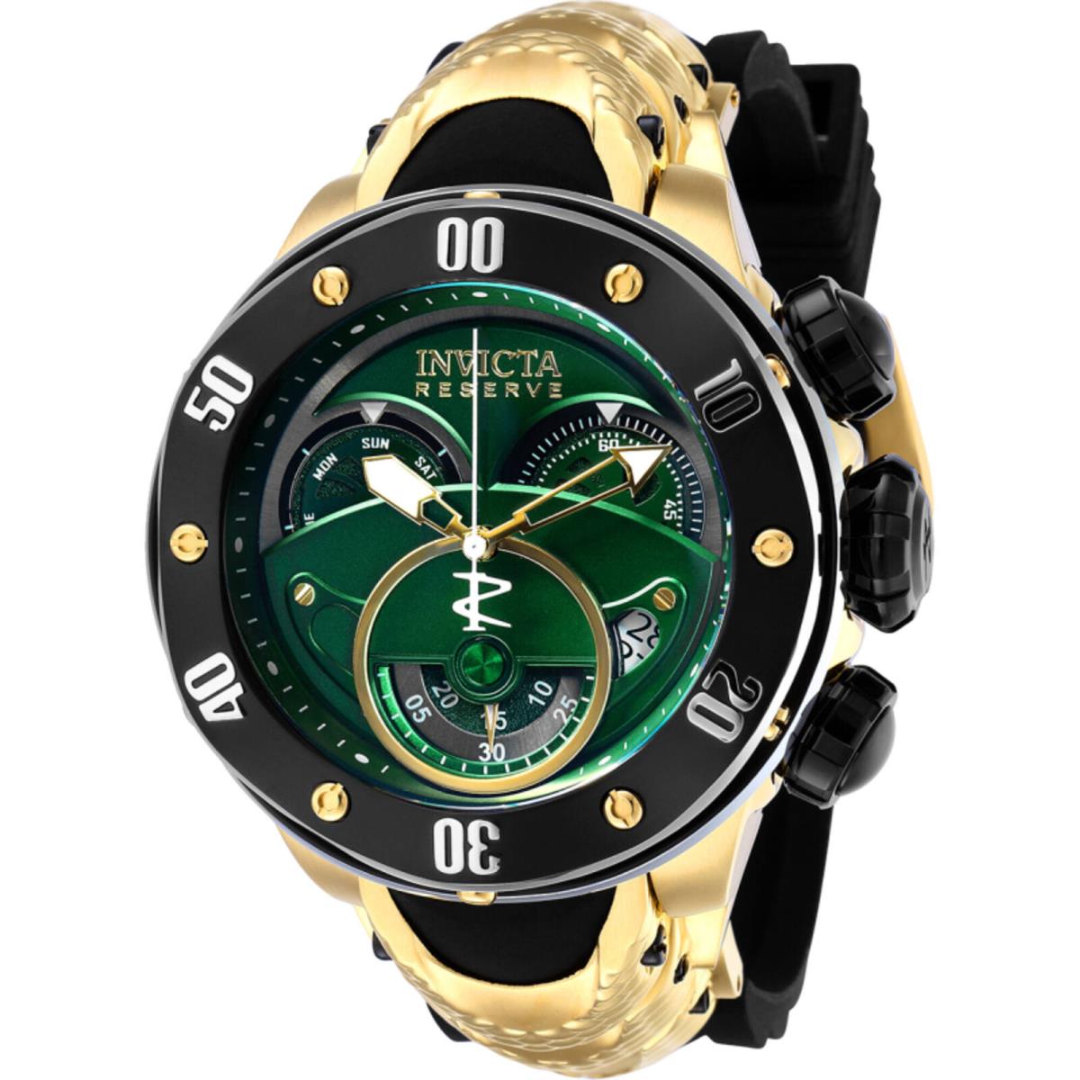 Invicta Men`s Watch Kraken Chronograph Gunmetal Green and Gold Dial Strap 36332 - Dial: Gunmetal, Green, Gold, Band: Yellow, Black