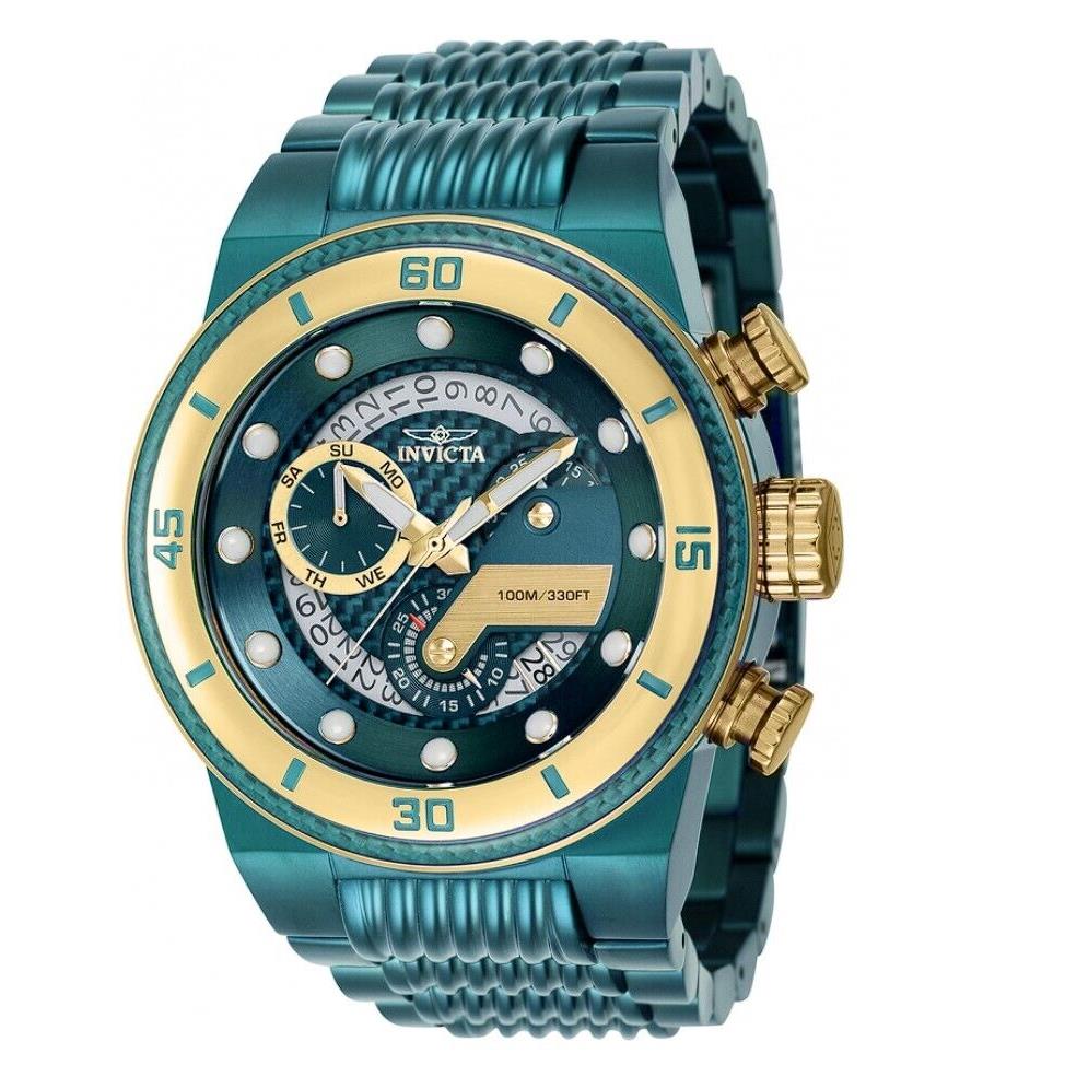 Invicta S1 Rally Men`s 51mm Green Carbon Fiber Swiss Chrono Watch 40766 Rare - Dial: Gold, Green, Multicolor, White, Yellow, Band: Green, Bezel: Gold, Green