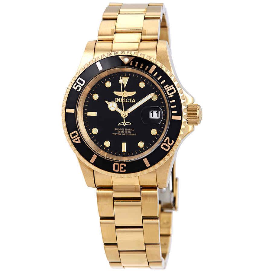 Invicta Pro Diver Gold-tone Black Dial 40 mm Men`s Watch 26975