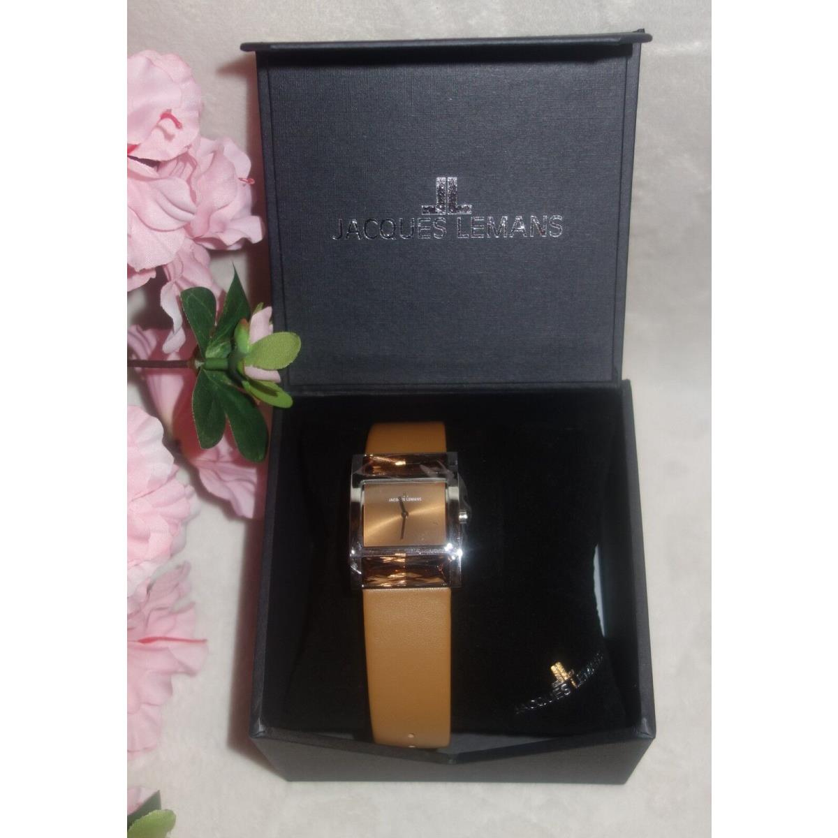 Jacques Lemans Venice Women`s Leather Stainless Steel Case Quartz Watch 1-1380C