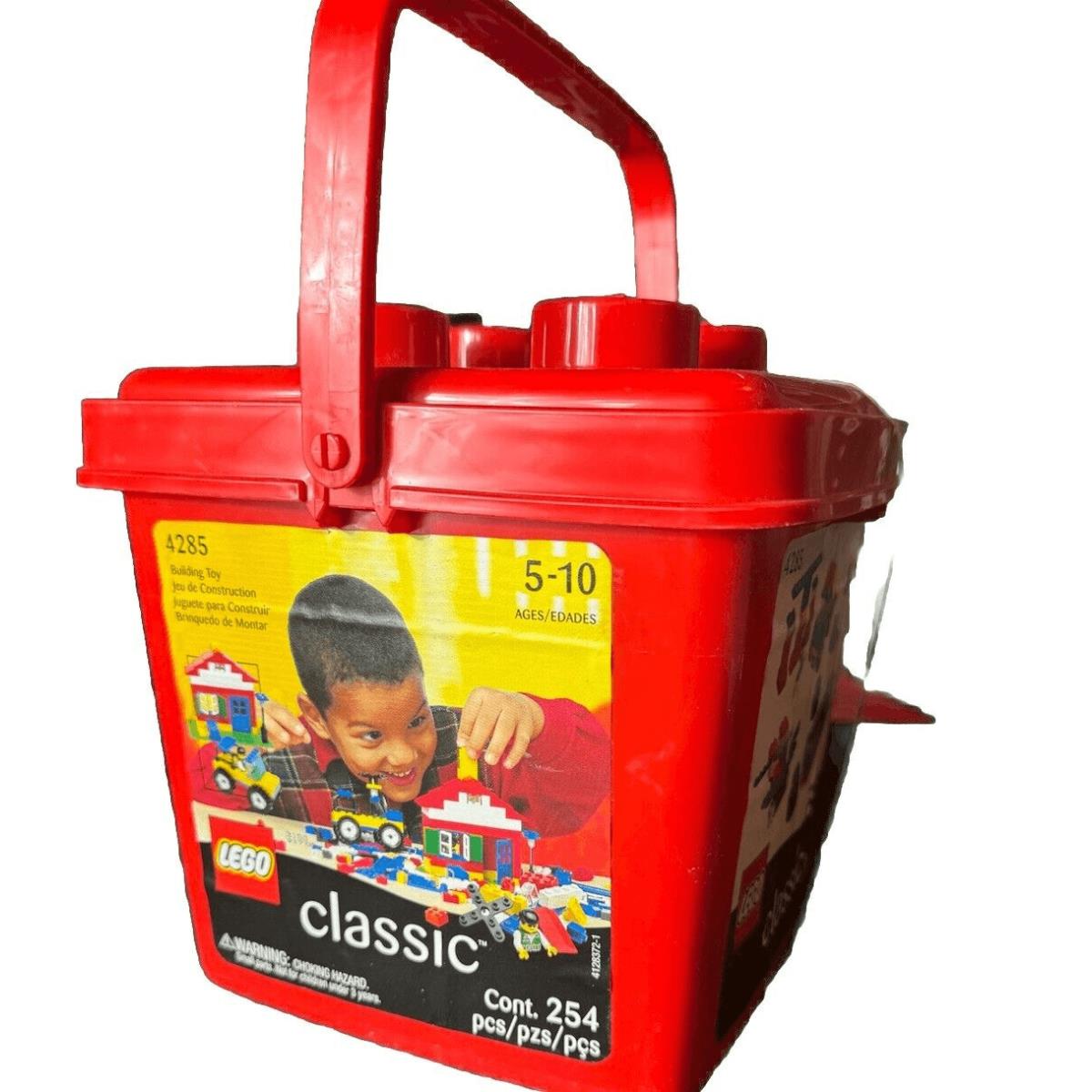 Vtg Lego Classic Red Plastic Bucket w/254 Bricks 4285 Ages 5-10 Nos