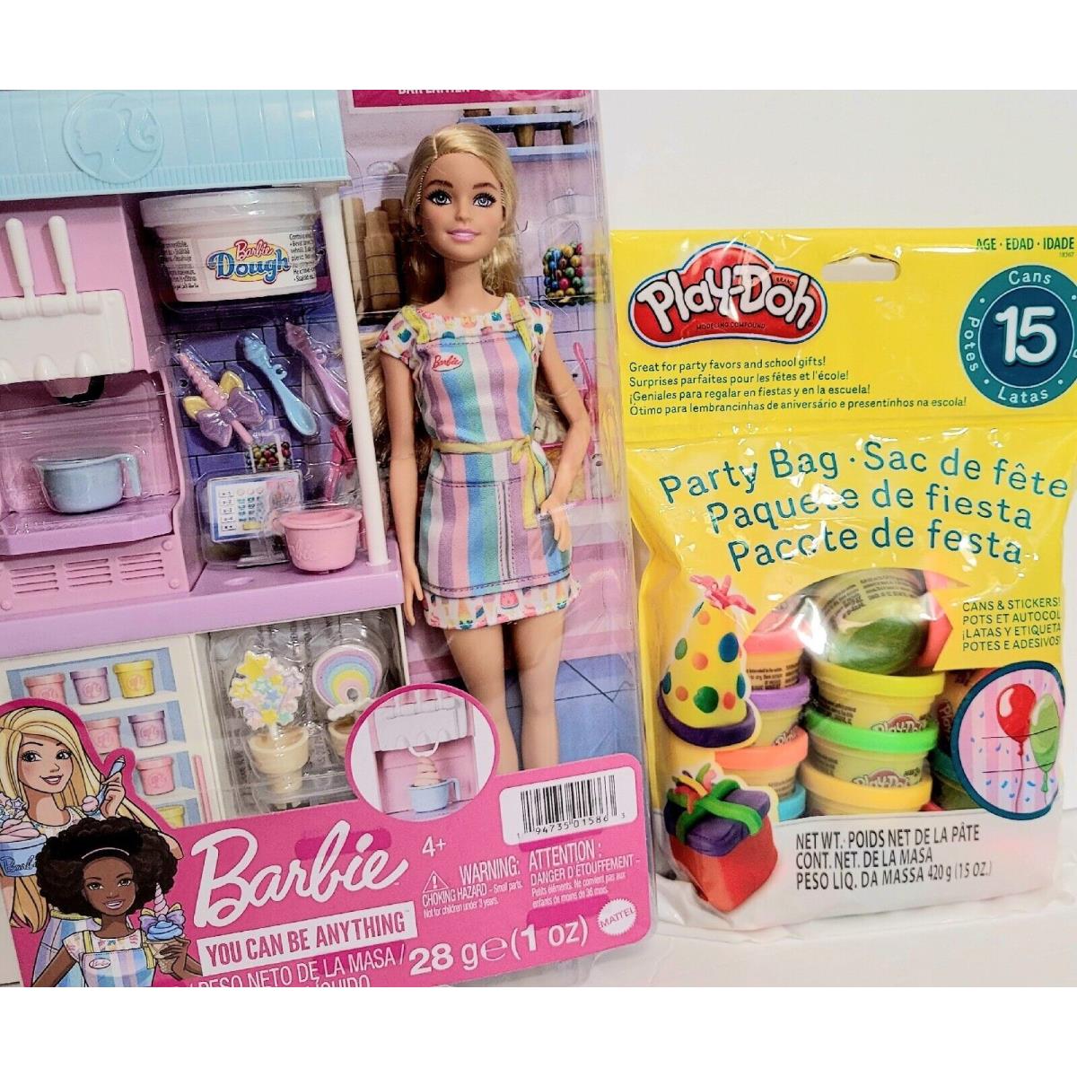 Barbie Career Doll Accessories Ice Cream Shop Playset Blonde Doll +15 Playdoh