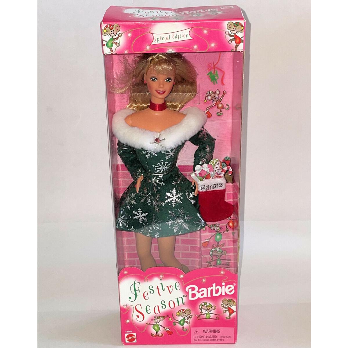 1997 Special Edition Holiday Festive Season Barbie Doll W/ Stocking Mattel