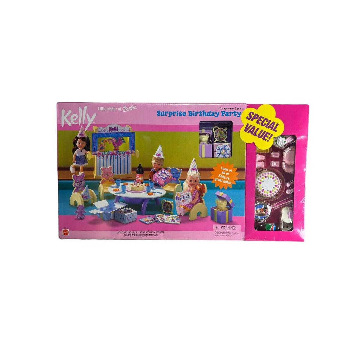 1999 Barbie Kelly Surprise Birthday Party Playset + Bonus Accessories 67346-91