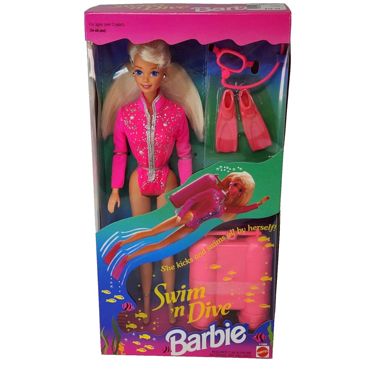 Vintage 1993 Mattel Swim N Dive Barbie Doll 11505 Scuba