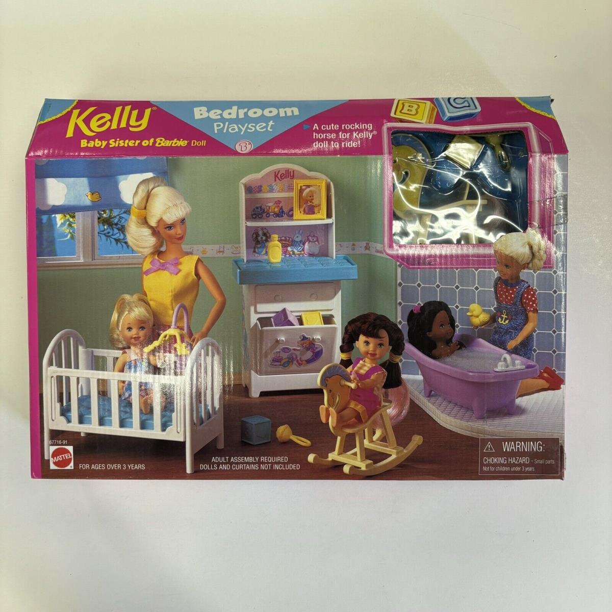 Kelly Baby Sister of Barbie Doll Bedroom Playset 1998 Rocking Horse Crib Vintage