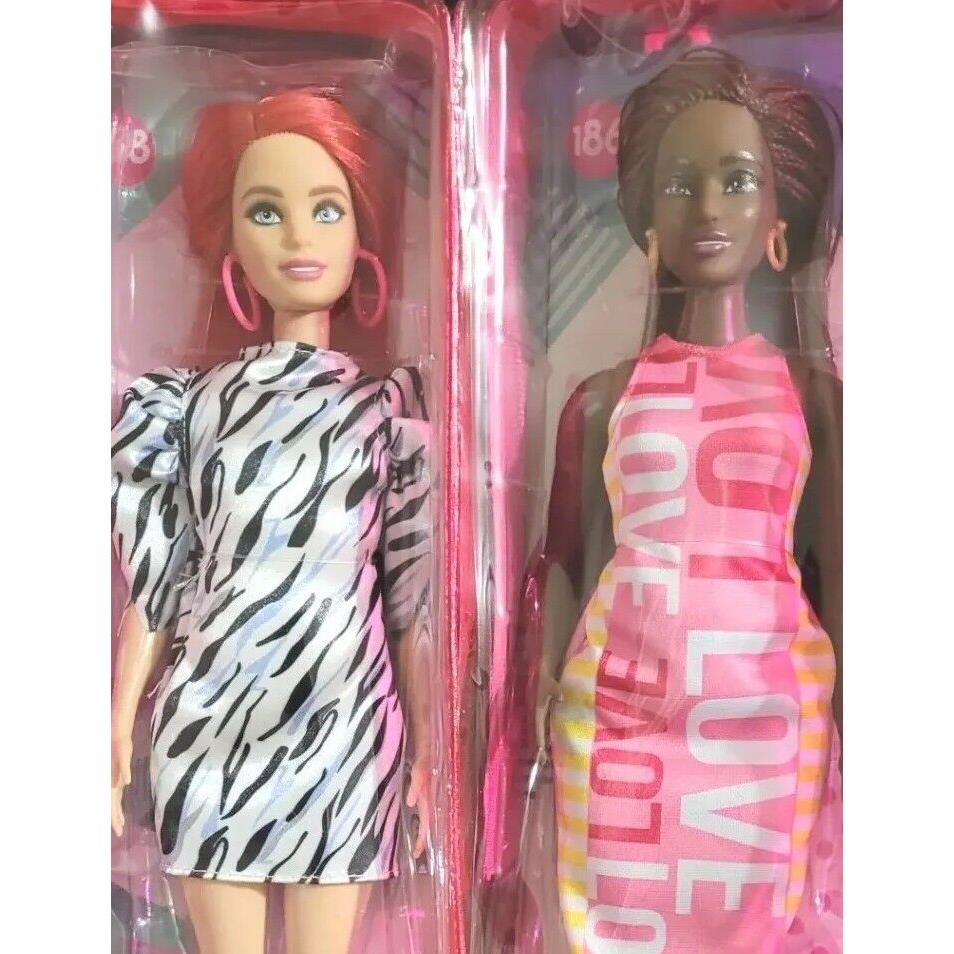 2 Barbie Fashionista Doll 168/186 Red Hair Blue Eyes Curvy Crimson Braids