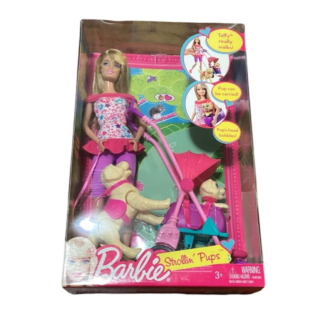 Barbie Strollin Pups Playset Doll Taffy Dog Pup In Stroller T7197