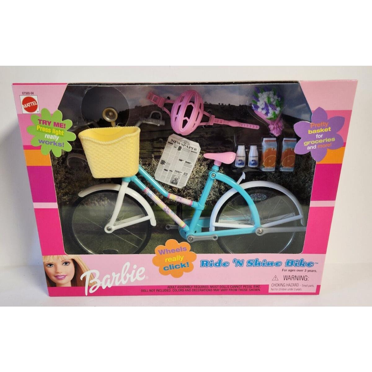 2000 Barbie Ride N Shine Bike 67560-94 with Helmet and Accessories