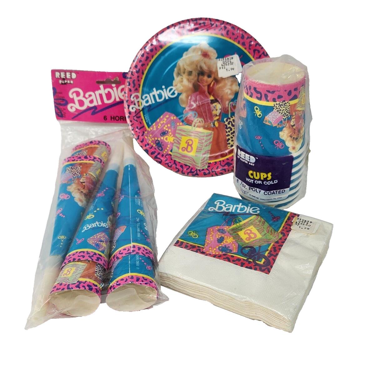 Vintage 1990`s Barbie Birthday Party Supplies Cups Plates Napkins Horns