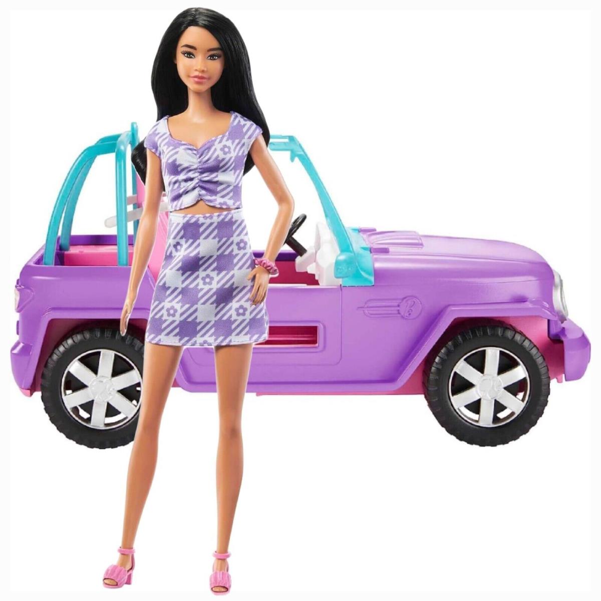 Barbie Off Road Vehicle Purple Long Brown Hair Fashionista Rolling Wheels Set