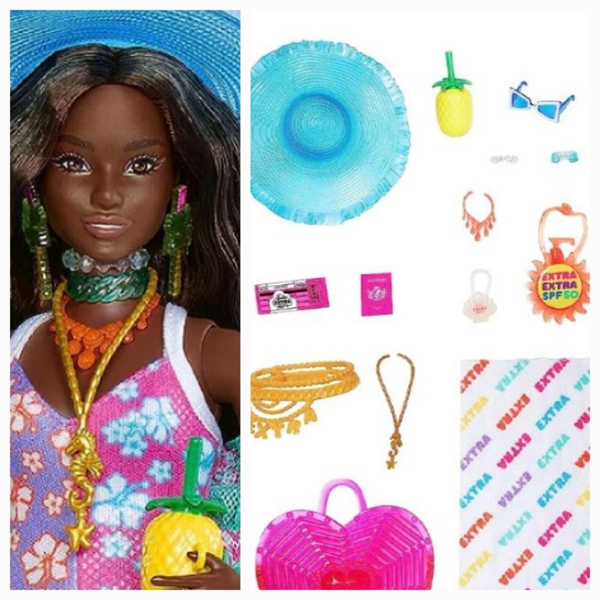 Travel Barbie Doll Beach Fashion Barbie Extra Fly Hat Tropical Coverup