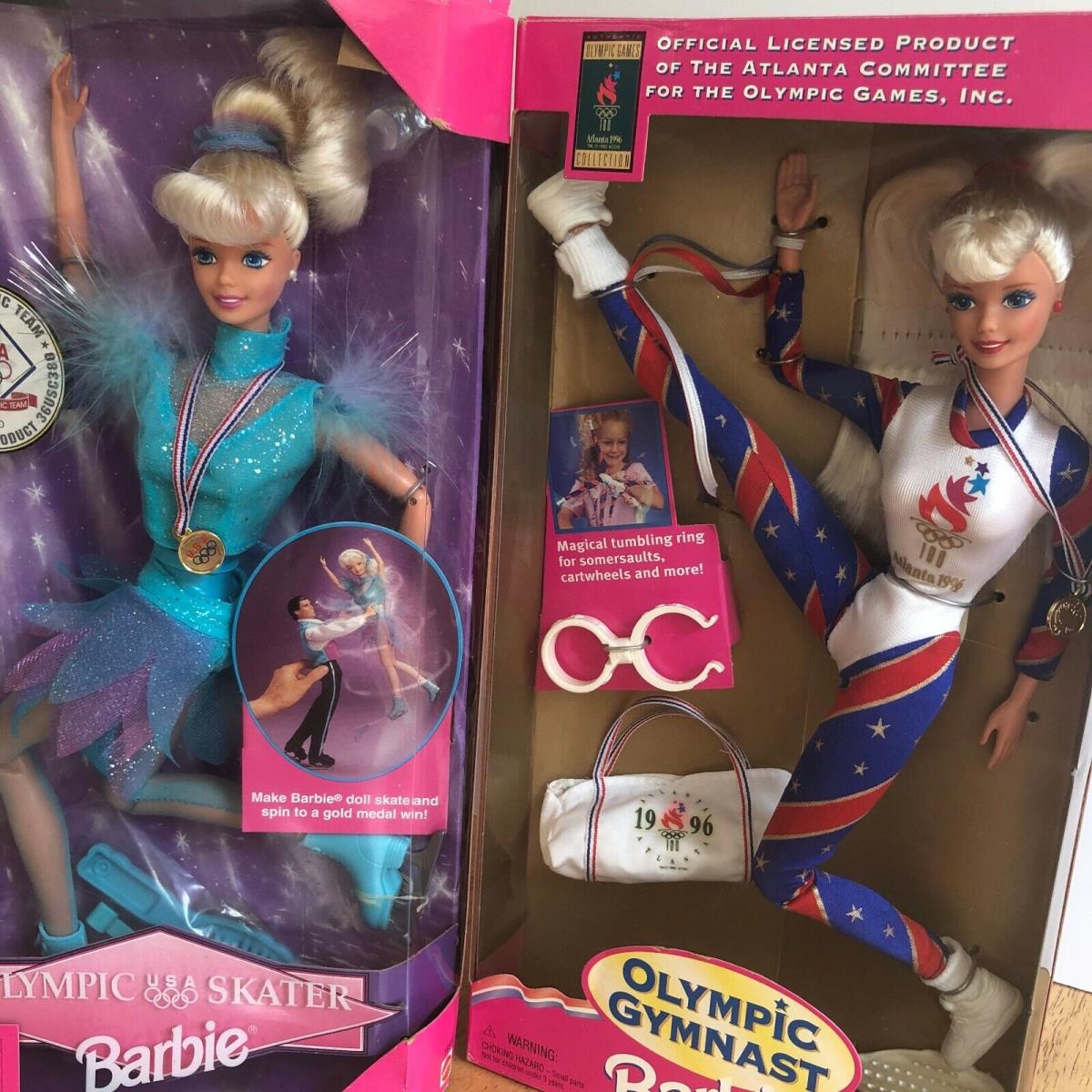 Mattel Barbie Olympic Gymnast 1996 and Olympic Skater 1997 Both Nrfb Great Deal