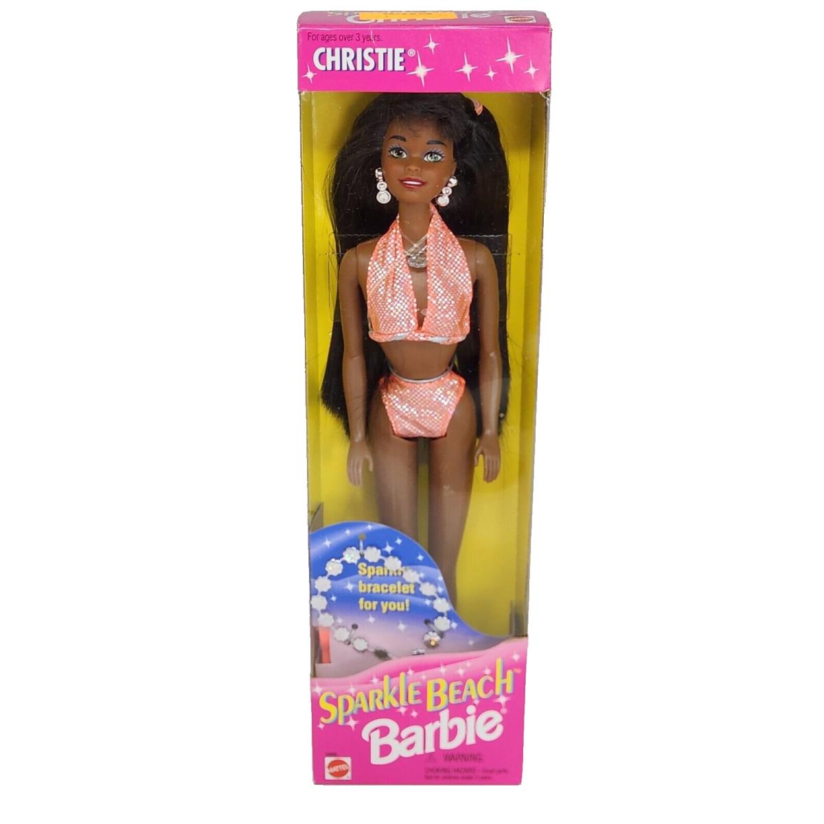 Vintage 1995 Sparkle Beach Christie Black Barbie Doll Mattel 14355