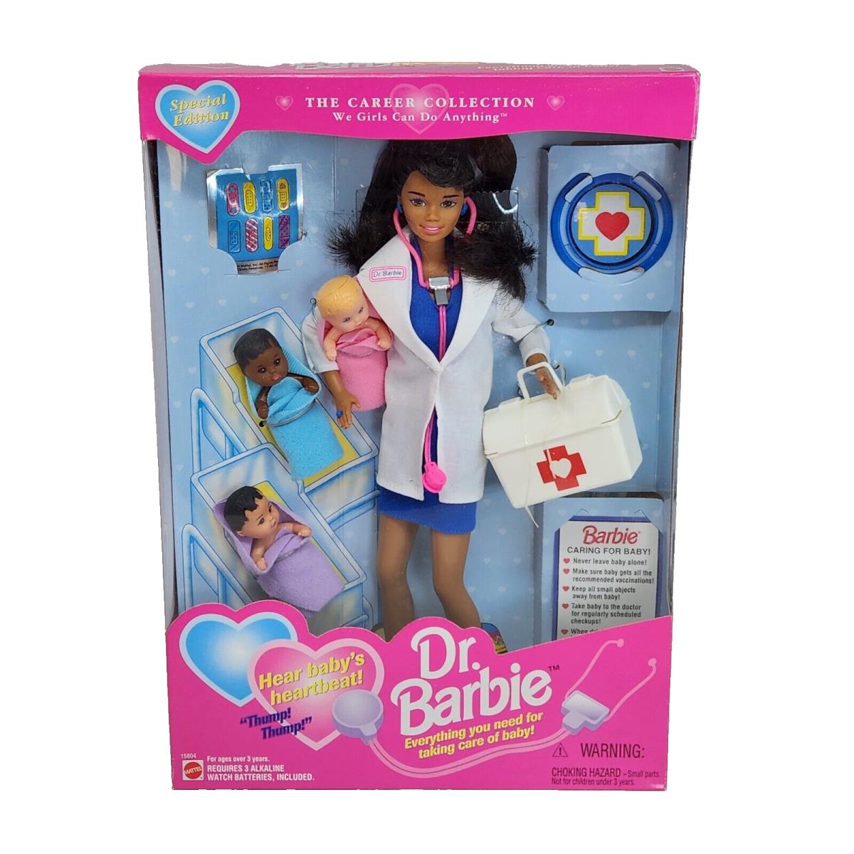 Vintage 1995 Black Doctor DR Barbie W Babies 15804 Mattel