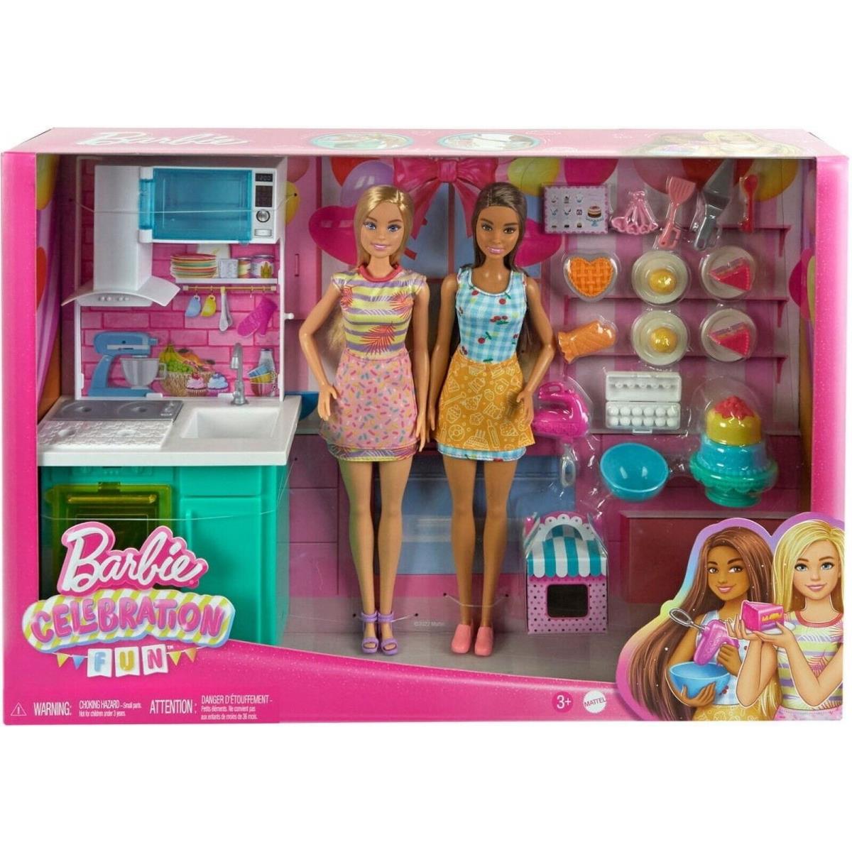 Barbie Celebration Fun Baking Kitchen with Dolls Playset