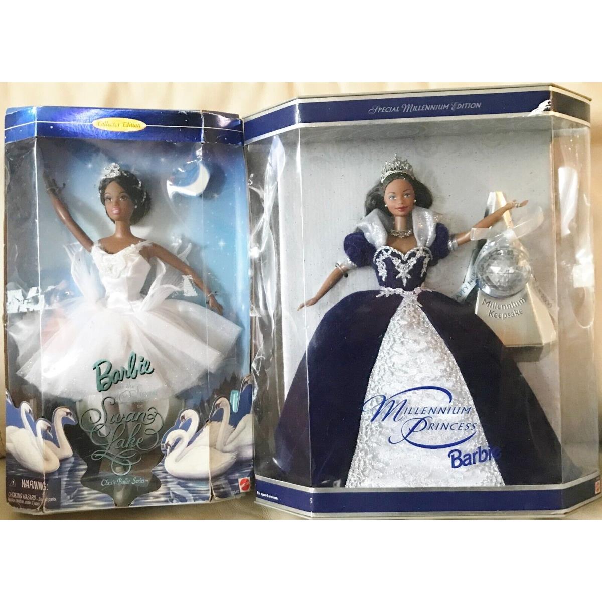 2 Barbie African American Dolls: Swan Lake Swan Queen Millennium Princess