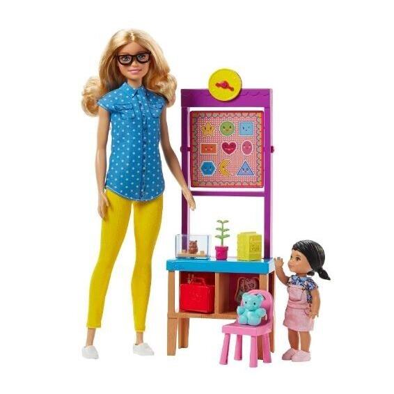 Barbie Teacher Doll with Flipping Blackboard Playset and School-themed Toys