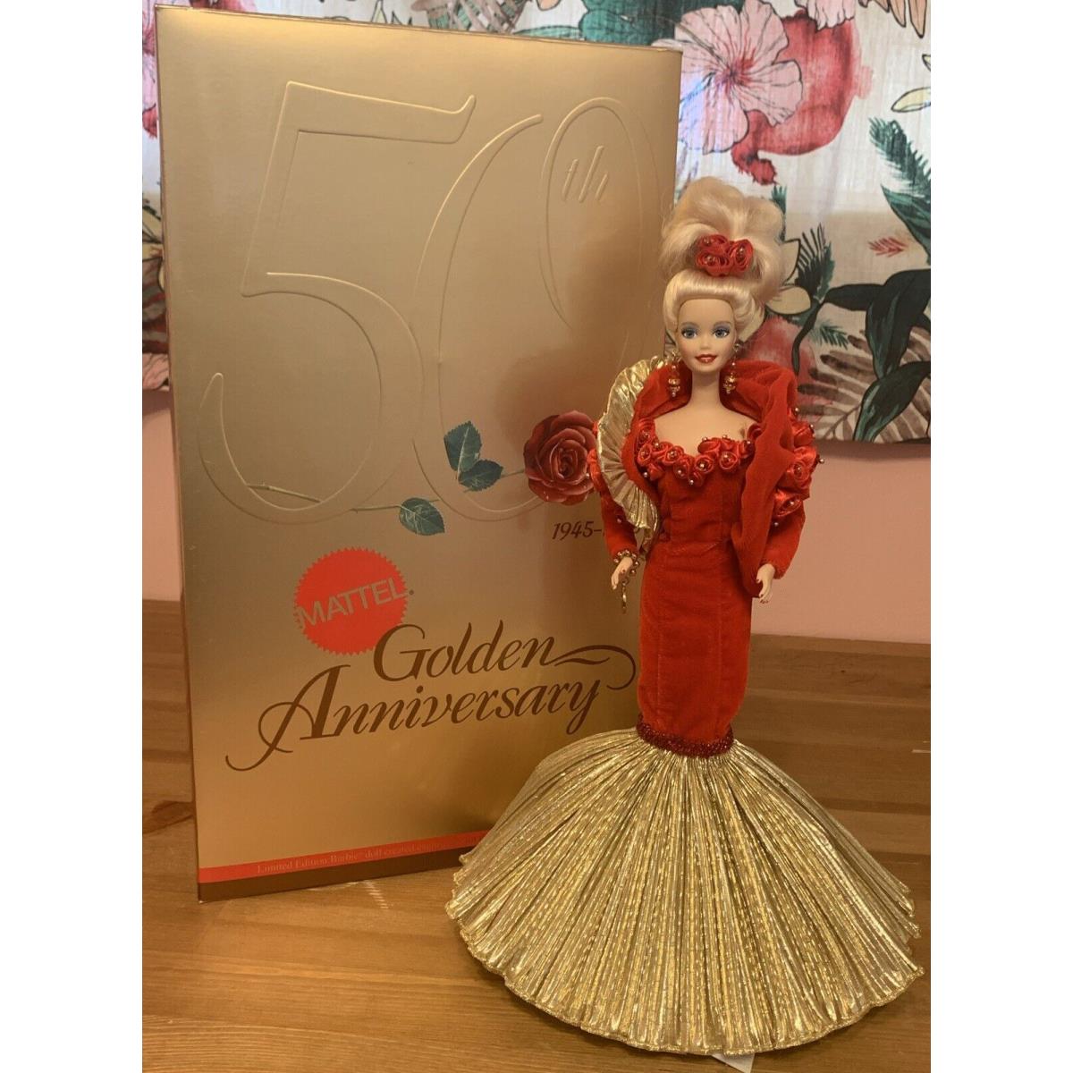 1945-1995 50th Mattel Golden Anniversary Limited Ed Porcelain Barbie 14479 Mib