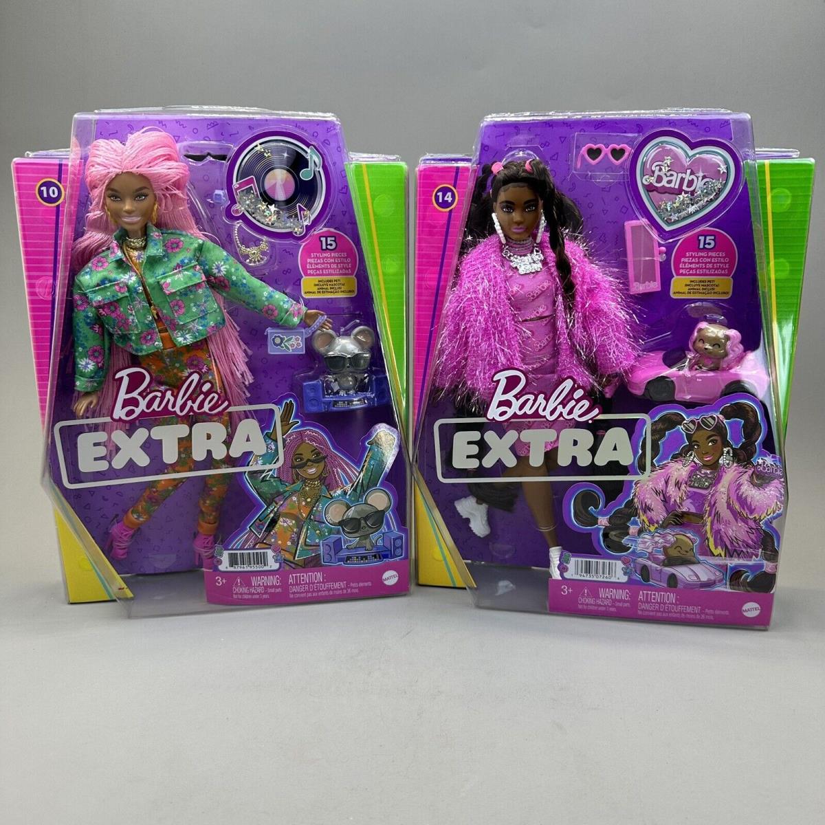 Barbie Extra Doll 10 in Floral-print Jacket 14 in Pink 2-Piece Outfit 2-Lot