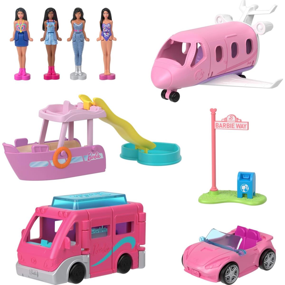 Barbie Mini Barbieland 4-Pack Doll Toy Vehicle Set with 4 Mini Dolls 1.5-inch