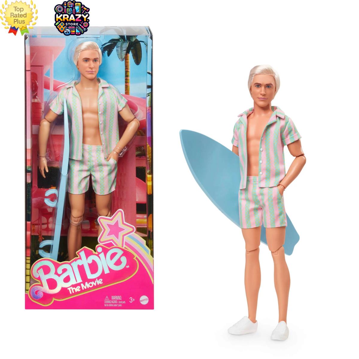 Barbie The Movie Ken 13 Doll Wearing Pastel Striped Beach Matching Set