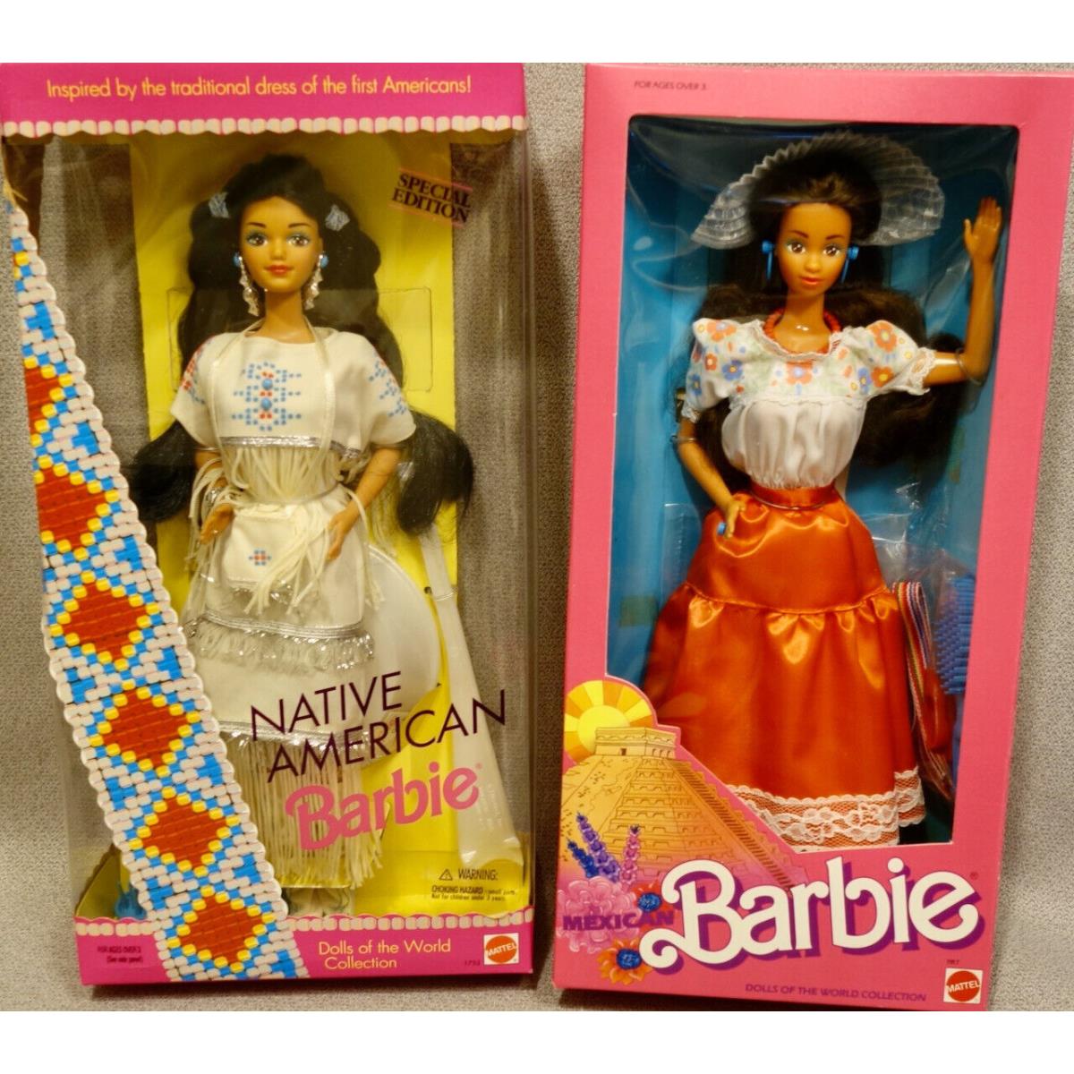 2 Barbie Dolls of The World - Native American Mexican - Factory-sealed Boxes