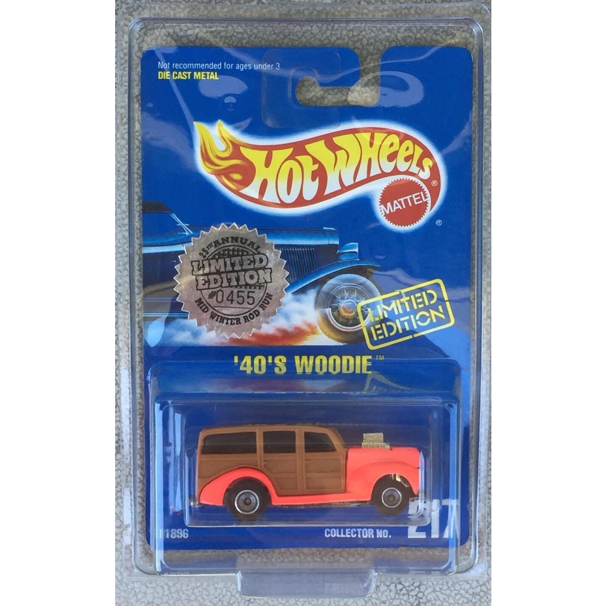 1991 Hot Wheels 1940s Woodie Orange Early Times Real Riders LE Blue Card 217